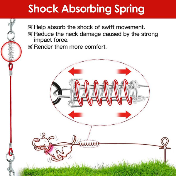Dog Tie Steel Wire Cable Long Lead Dog Leash Chew Proof Dog Chain Durable Spring 360° Rotatable
