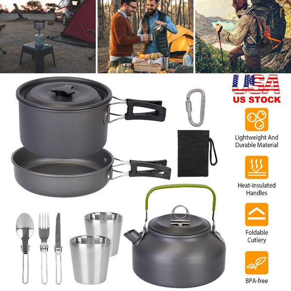 12Pcs Camping Cookware Set Camping Stove Aluminum Pot Pans Kit for Hiking Picnic Outdoor with Cup Fork Spoon Knife