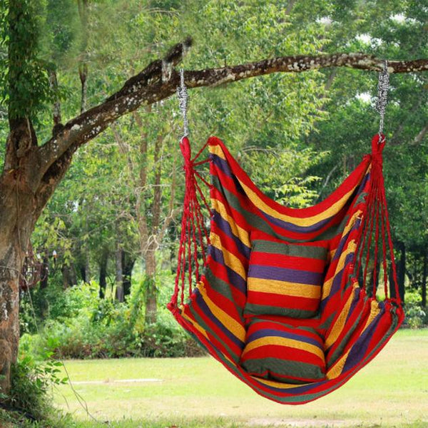 Hammock Hanging Chair Canvas Porch Patio Swing Seat Portable Camping Rope Seat w/ 2Pillows440LBS Limit