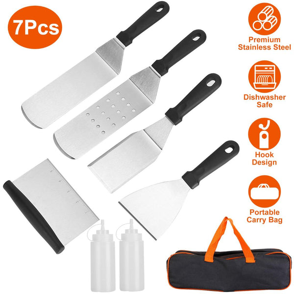 7Pcs Griddle Accessories Kit Stainless Steel BBQ Grilling Utensil Tools Barbecue Set