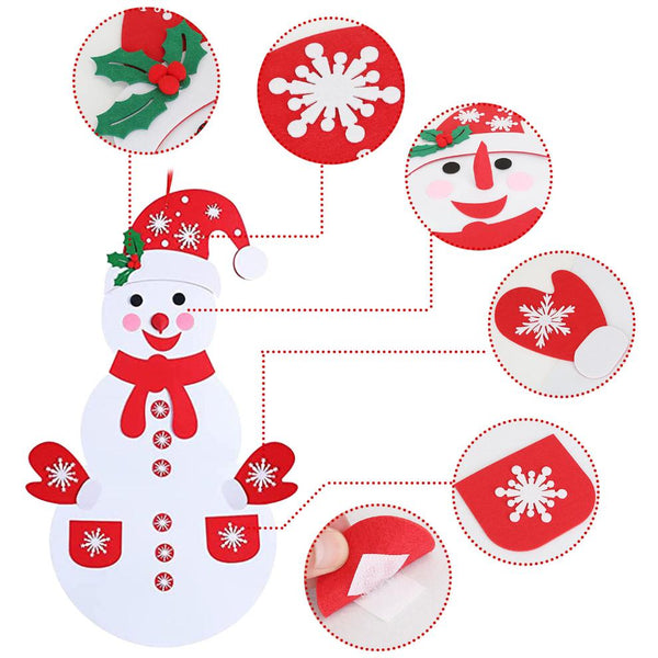 Felt Christmas Snowman Set DIY Hanging Decoration Kit 54Pcs Detachable Ornaments