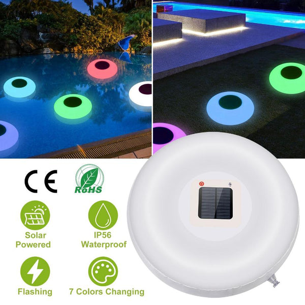Solar Powered Floating Pool Lamp Light Swimming Pool w/ 7 Colors for Ponds Fountains