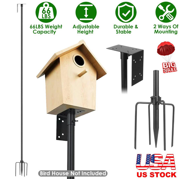 Bird House Pole Kit Stand Stake Adjustable Height Bird Feeder Lawn Mount Perch