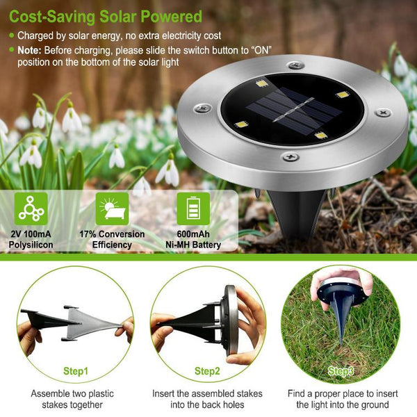 4 Pack Solar Ground Light Waterproof In-Ground Path Deck Lawn Patio Light