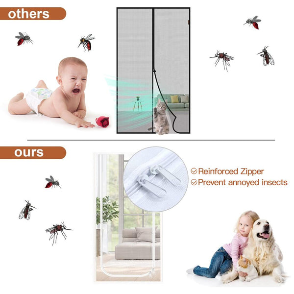 Mesh Door Screen Heavy Duty Pet Proof Scratch-Proof Double Sided Zipper
