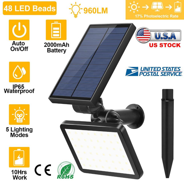 48 LEDs Solar Spotlight Outdoor Light Sensor Wall Lawn Garden Lamp Waterproof