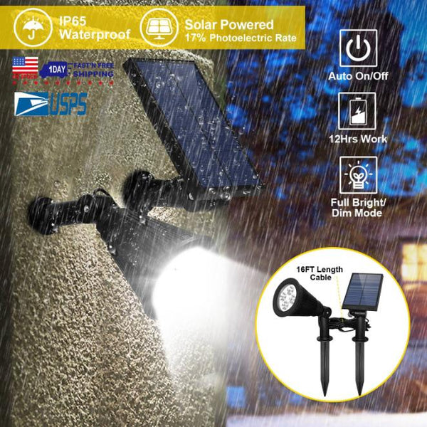 Solar Powered Spotlight Dusk To Dawn Light Wall Path Lawn Garden Lamp Waterproof
