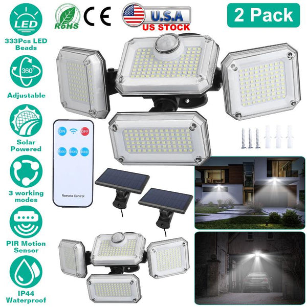 2 Pack Solar Powered Wall Lights IP44 Waterproof Motion Sensor Lamps Separate Solar Panel