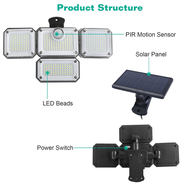 2 Pack Solar Powered Wall Lights IP44 Waterproof Motion Sensor Lamps Separate Solar Panel
