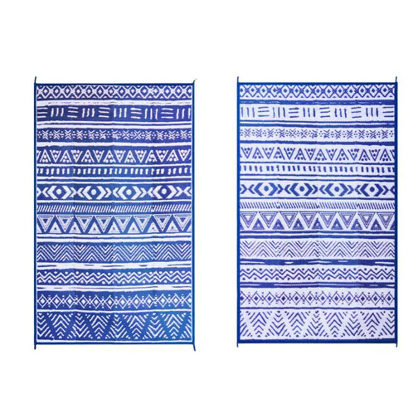5x8FT Reversible Outdoor Rug Waterproof Mat Carpet Portable Plastic Outdoor Activity for Picnic Patio Deck RV Trip Blue & W