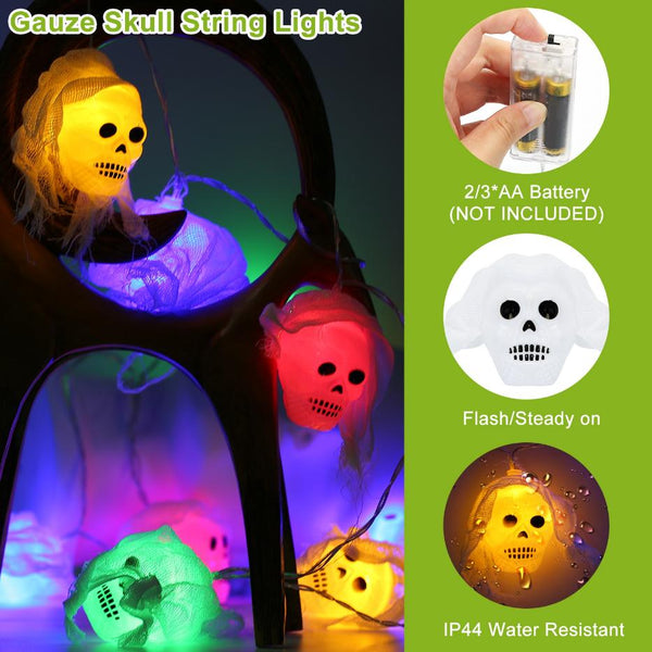 3Pcs String Lights Halloween Light Decorations 24ft Halloween Colorful 3D Skeleton Ghost