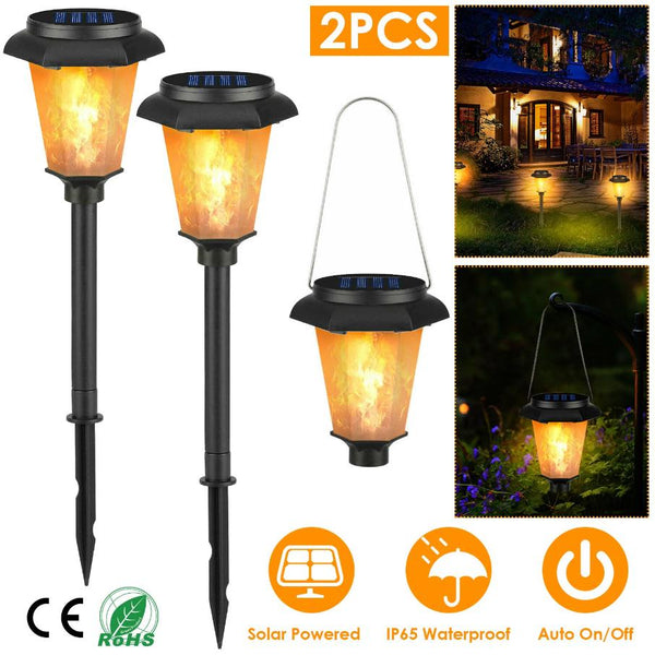 2 Pack Solar Flame Torch Light Flickering Flame Stake Lamp Decorative Landscape Lamp