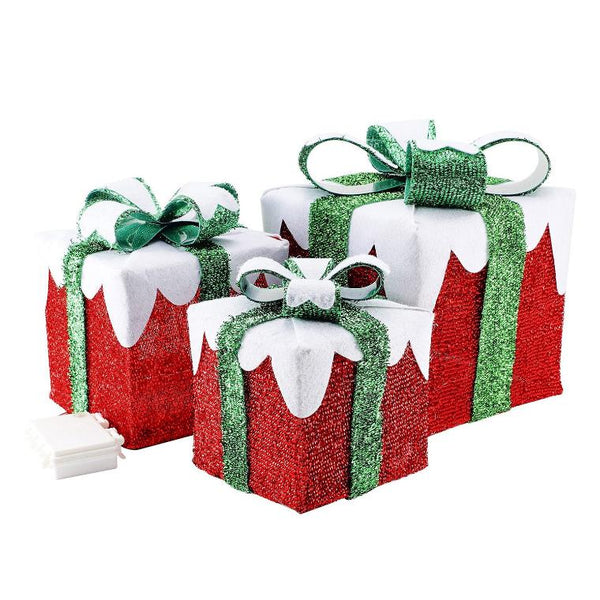 Set of 3 Lighted Gift Boxes Christmas Tree Decorations