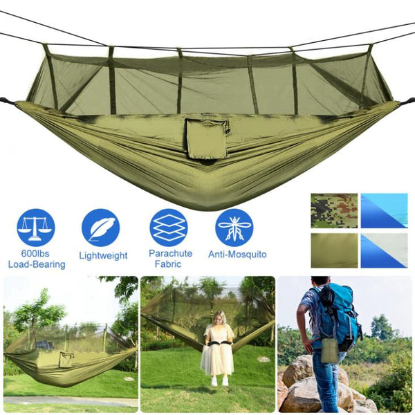 2 Person Hammock w/ Mosquito Net Outdoor Hiking Camping Portable Swing Hanging Bed 600lb Load