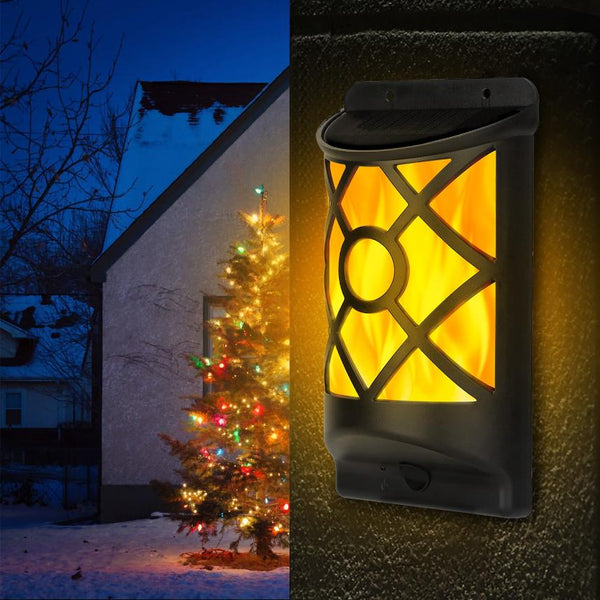 Flame Solar Light Outdoor Flickering Flame Wall Mount Lamp Auto On Off Sensor Landscape Night Lamp