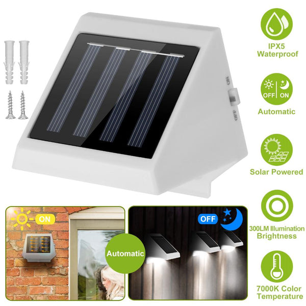 LED Solar Powered Stair Lights Dusk-To-Dawn Waterproof Garden Pathway Patio Fence Lamp