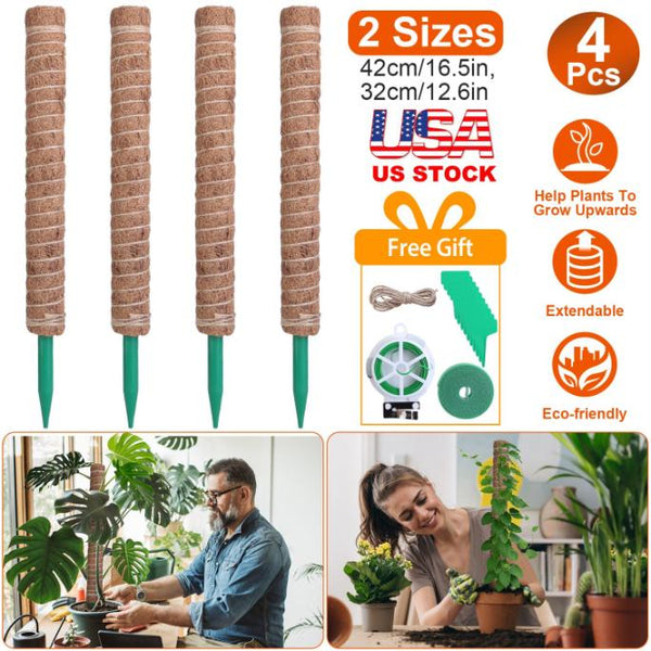 4Pcs Coco Coir Extendable Moss Pole for Climbing Plants Plant Support Jute Rope