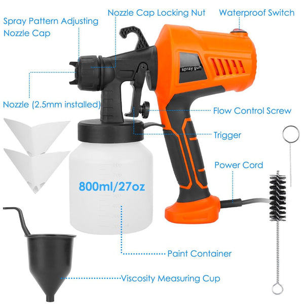700W Electric Paint Sprayer Handheld HVLP Spray Painter Painting Spray Gun For Fences Brick Walls w/ 3 Spray Patterns 800ML Detachable Cup