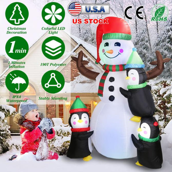 5.9FT Christmas Inflatable Outdoor Decoration Snowman Penguin Blow Up Yard Decoration