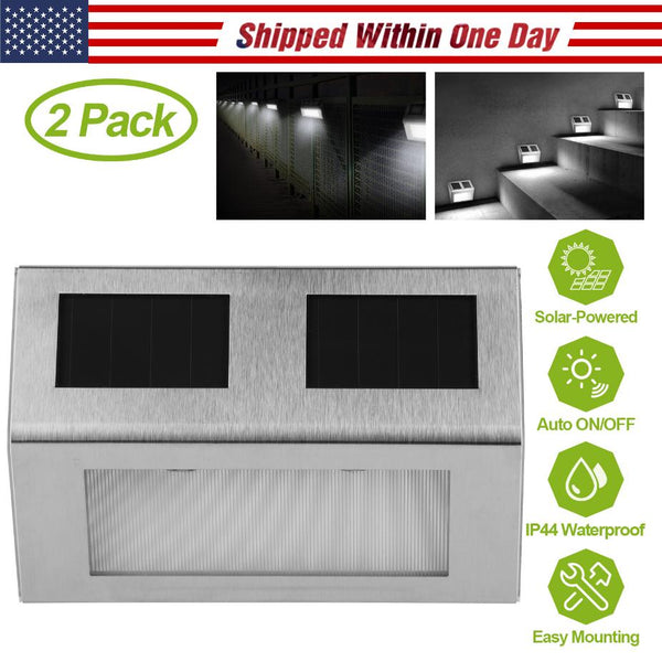 2 Pack Solar Light LED Wall Lamp Stair Step Outdoor Waterproof Security Light Auto On Off