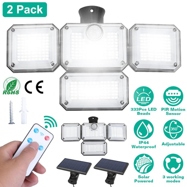 2 Pack Solar Powered Wall Lights IP44 Waterproof Motion Sensor Lamps Separate Solar Panel