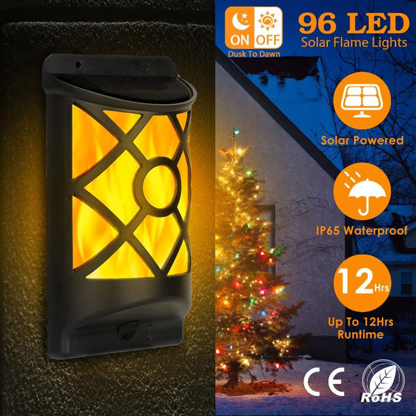Flame Solar Light Outdoor Flickering Flame Wall Mount Lamp Auto On Off Sensor Landscape Night Lamp