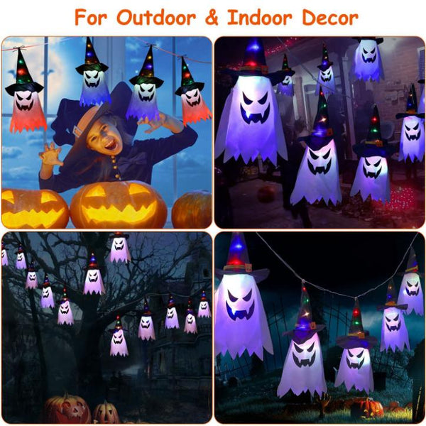 Halloween Ghost Witch Hat Hanging Light Lantern Outdoor String Decorative Light Patio