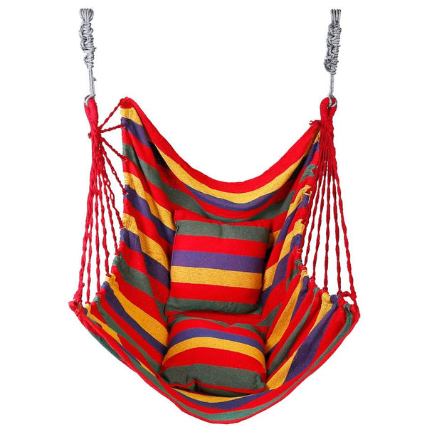 Hammock Hanging Chair Canvas Porch Patio Swing Seat Portable Camping Rope Seat w/ 2Pillows440LBS Limit