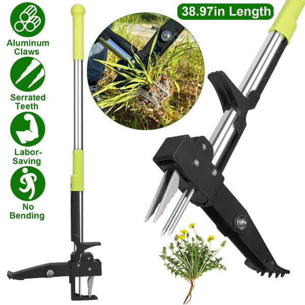 38.97in Aluminum Weed Puller Stand Up Weeder Without Bending Kneeling Manual Weed Remover Tool with 4 Claws for Lawn Yard Garden Patio