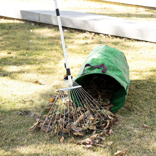 63in Adjustable Garden Leaf Rake 15 Teeth Expanding Stainless Steel Rake For Quick Clean Lawn Yard Garden w/ 7-21inch Teeth Width Folding Head