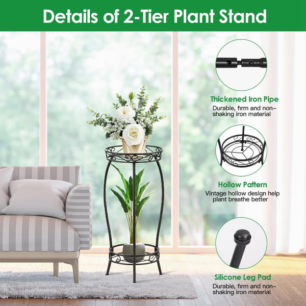 2-Tier Plant Stand Rustproof Iron Plant Rack Holder Indoor Outdoor Flower Pot Display Shelf