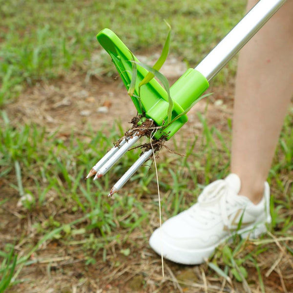 Weed Puller Twister Stand Up Root Removal Hand Tool 3 Claws Aluminum Grass Manual Remover 38.98in Long Handle w/ Foot Pedal