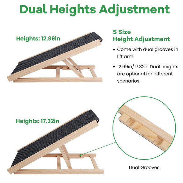 Foldable Wooden Dog Ramp Non Slip  Heights Adjustable Pet Cat Ramp Couch Car SUV