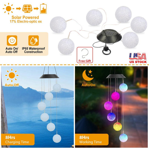 Solar Powered LED Ball Wind Chimes Color Changing LED String Light Garden Patio Decor