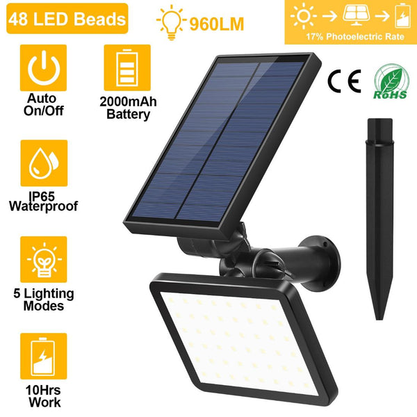 48 LEDs Solar Spotlight Outdoor Light Sensor Wall Lawn Garden Lamp Waterproof