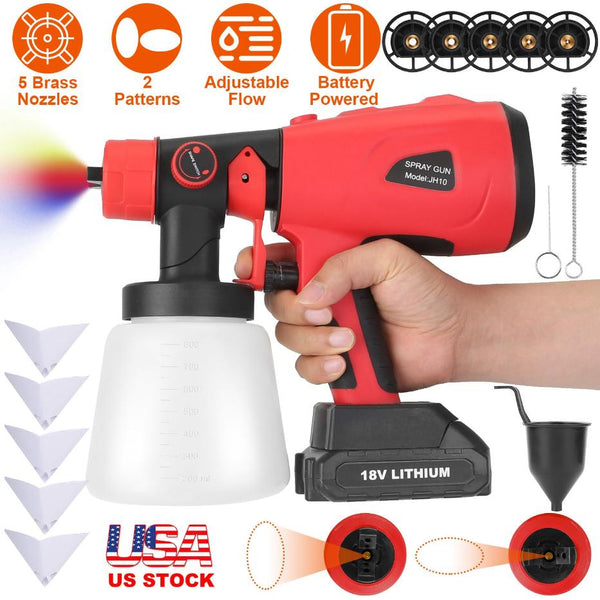 Portable Battery Powered Electric Paint Sprayer Spray Painting Gun Adjustable w/ Nozzles