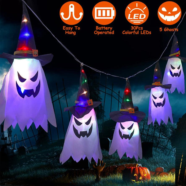 Halloween Ghost Witch Hat Hanging Light Lantern Outdoor String Decorative Light Patio