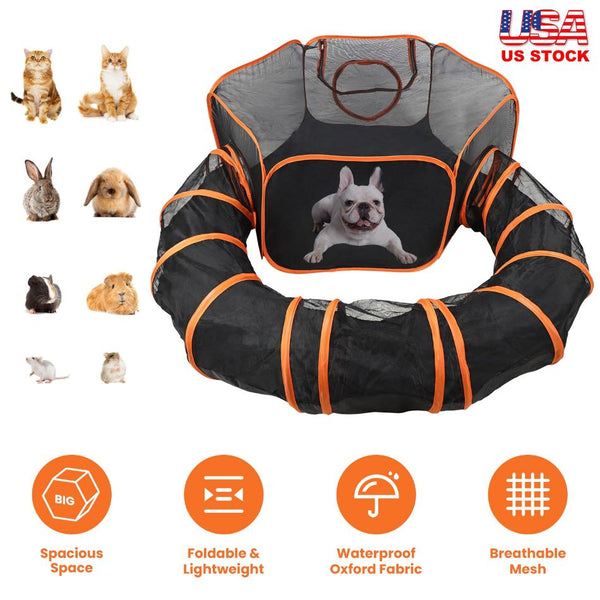 Pet Play Tent with Tunnel Pet Enclosure Playground Indoor Outdoor Dog Cat Rabbit