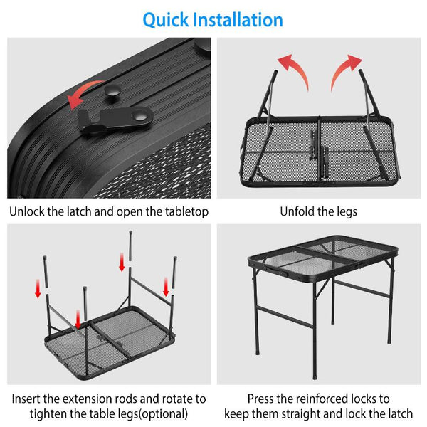 Foldable Camping Table Collapsible Picnic Aluminum Alloy Grill Stand 88LBS Max Load Height Adjustable BBQ Table