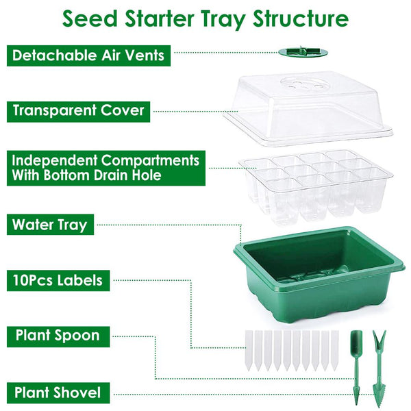 10Pcs Seed Starter Tray Kit Reusable Seeding Propagator Growing Germination Tray