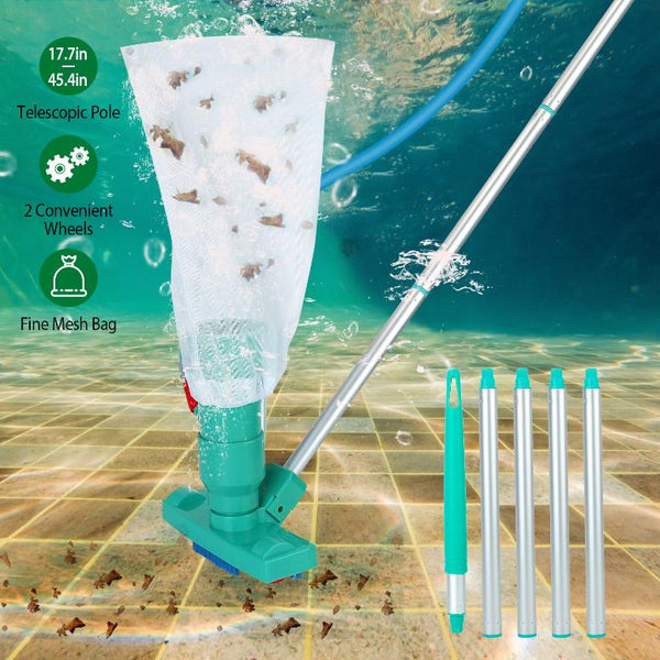 Swimming Pool Vacuum Head Brush Cleaner Telescopic Pole Fountain Cleaning Tool w/ Bag