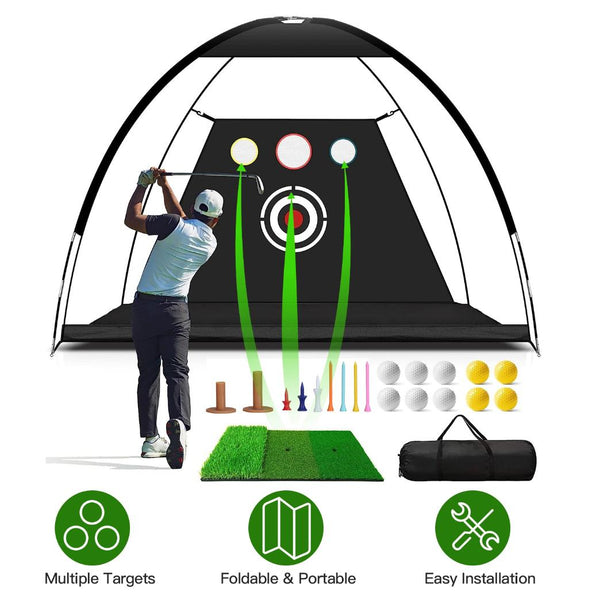 10x7FT Golf Practice Net Golf Training Aids Driving Hitting Nets Turf Golf Mat Target Cloth