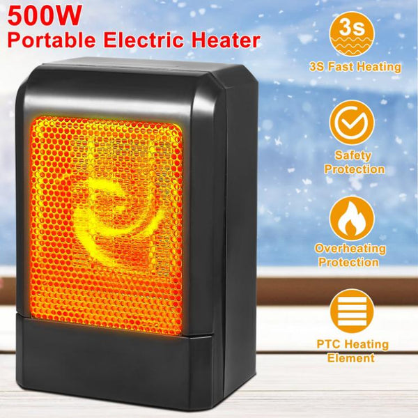 500W Portable Electric Heater PTC Ceramic Heating Fan Space For Personal Use