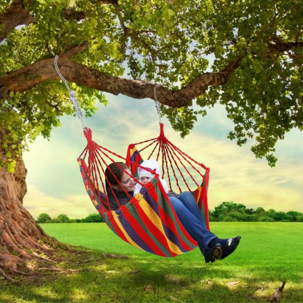 Hammock Hanging Chair Canvas Porch Patio Swing Seat Portable Camping Rope Seat w/ 2Pillows440LBS Limit