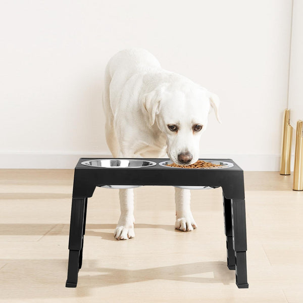 Dog Raised Bowls 5 Adjustable Heights Stainless Steel Elevated Foldable Double Bowl Dog Feeder
