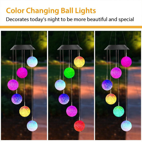 Solar Powered LED Ball Wind Chimes Color Changing LED String Light Garden Patio Decor