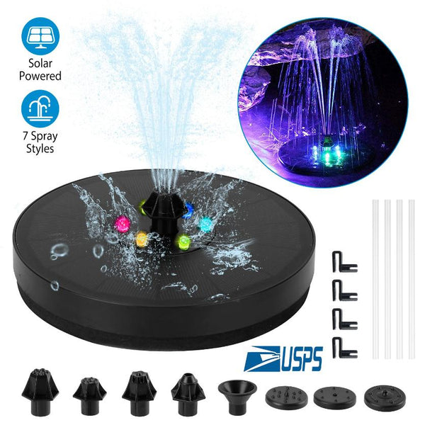 Solar Powered Fountain Pump Floating Bird Bath Pond Pump w/ LED Lights Aquarium Pond