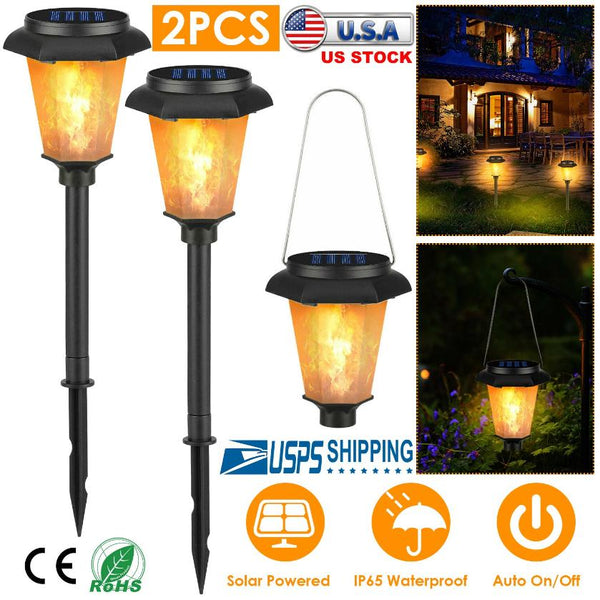 2 Pack Solar Flame Torch Light Flickering Flame Stake Lamp Decorative Landscape Lamp