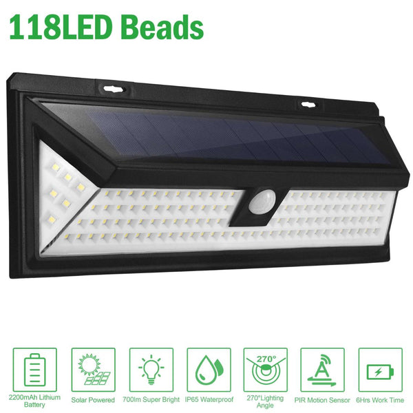 Solar Lights 118 LED Solar Wall Light Outdoor Motion Sensor Lamp 270° Wide Angle
