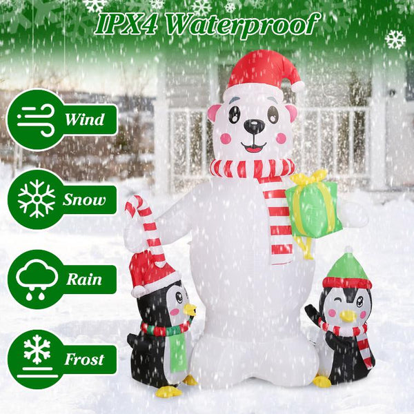5.9FT Christmas Inflatable Outdoor Decoration Polar Bear Penguin Yard Blow Up Built-in Air Blower
